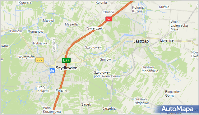 mapa Śmiłów gmina Jastrząb, Śmiłów gmina Jastrząb na mapie Targeo