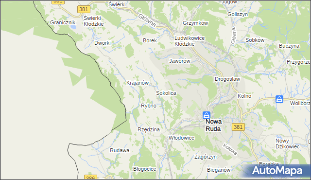mapa Sokolica gmina Nowa Ruda, Sokolica gmina Nowa Ruda na mapie Targeo