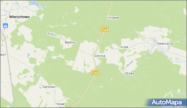 mapa Sośnica gmina Wierzchowo, Sośnica gmina Wierzchowo na mapie Targeo