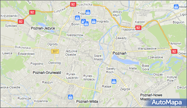 mapa Stare Miasto gmina Poznań, Stare Miasto gmina Poznań na mapie Targeo