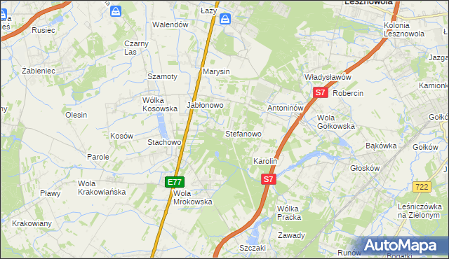 mapa Stefanowo gmina Lesznowola, Stefanowo gmina Lesznowola na mapie Targeo