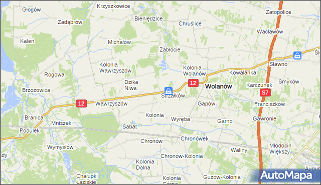 mapa Strzałków gmina Wolanów, Strzałków gmina Wolanów na mapie Targeo