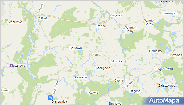 mapa Sucha gmina Połczyn-Zdrój, Sucha gmina Połczyn-Zdrój na mapie Targeo