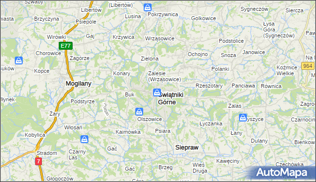 mapa Świątniki Górne, Świątniki Górne na mapie Targeo