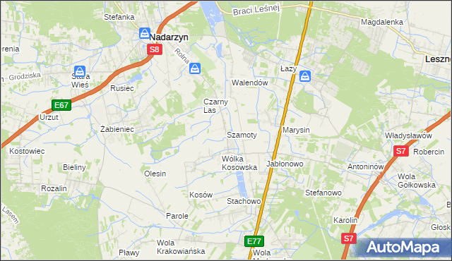 mapa Szamoty gmina Nadarzyn, Szamoty gmina Nadarzyn na mapie Targeo