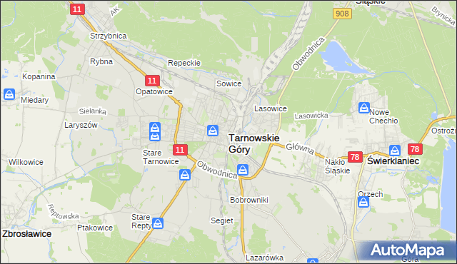 mapa Tarnowskie Góry, Tarnowskie Góry na mapie Targeo