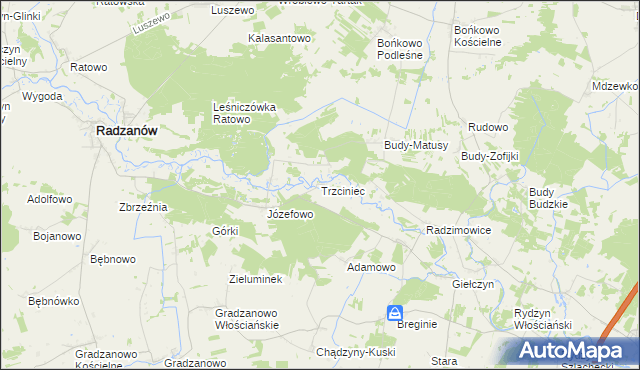mapa Trzciniec gmina Radzanów, Trzciniec gmina Radzanów na mapie Targeo