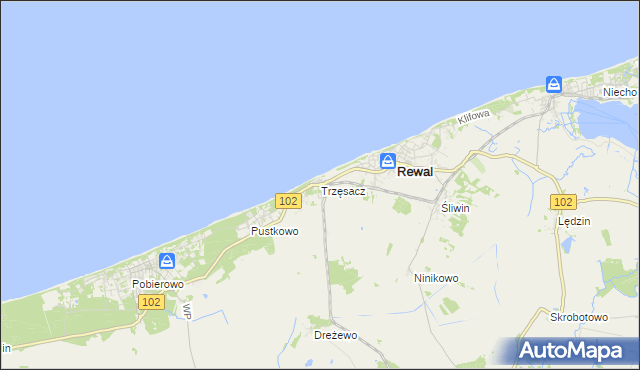 mapa Trzęsacz gmina Rewal, Trzęsacz gmina Rewal na mapie Targeo