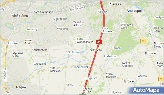 mapa Wandalin gmina Brójce, Wandalin gmina Brójce na mapie Targeo