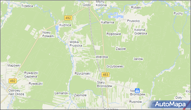 mapa Wierzba gmina Nowa Brzeźnica, Wierzba gmina Nowa Brzeźnica na mapie Targeo