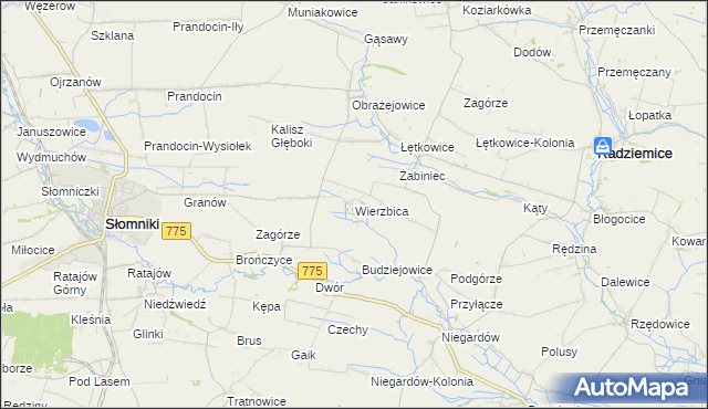 mapa Wierzbica gmina Radziemice, Wierzbica gmina Radziemice na mapie Targeo