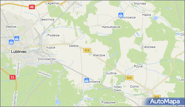 mapa Wierzbie gmina Koszęcin, Wierzbie gmina Koszęcin na mapie Targeo