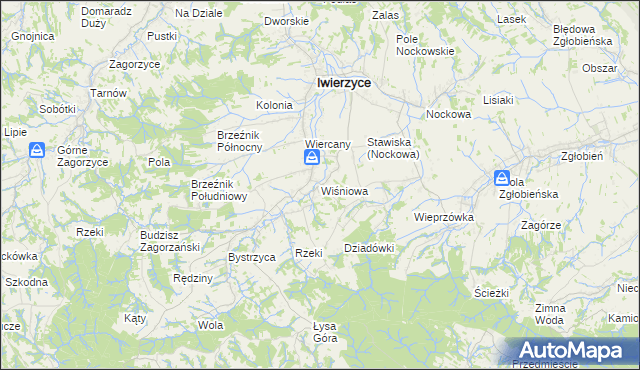 mapa Wiśniowa gmina Iwierzyce, Wiśniowa gmina Iwierzyce na mapie Targeo