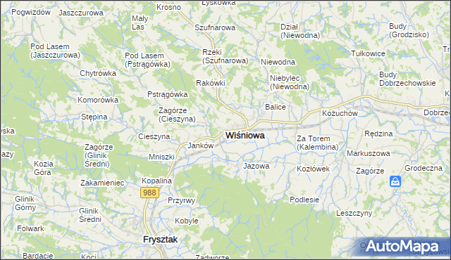 mapa Wiśniowa powiat strzyżowski, Wiśniowa powiat strzyżowski na mapie Targeo