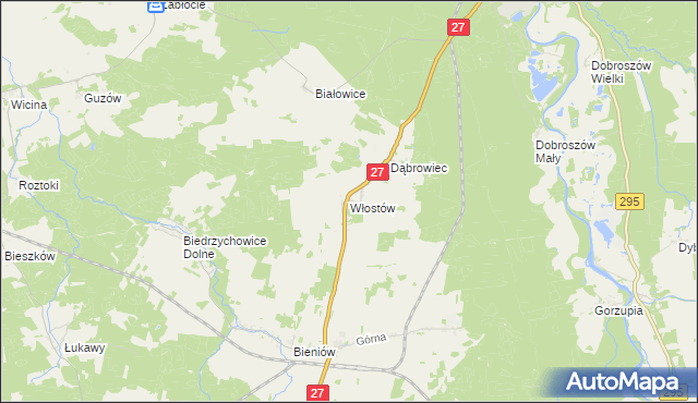 mapa Włostów gmina Żary, Włostów gmina Żary na mapie Targeo