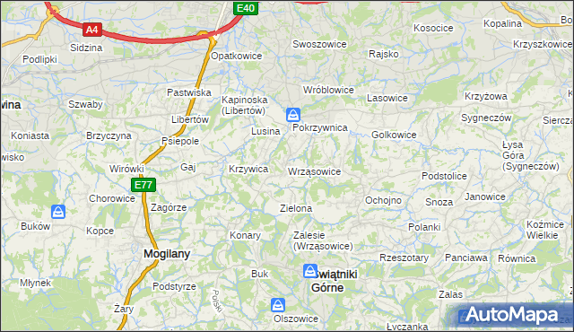 mapa Wrząsowice, Wrząsowice na mapie Targeo