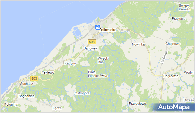 mapa Wysoki Bór, Wysoki Bór na mapie Targeo