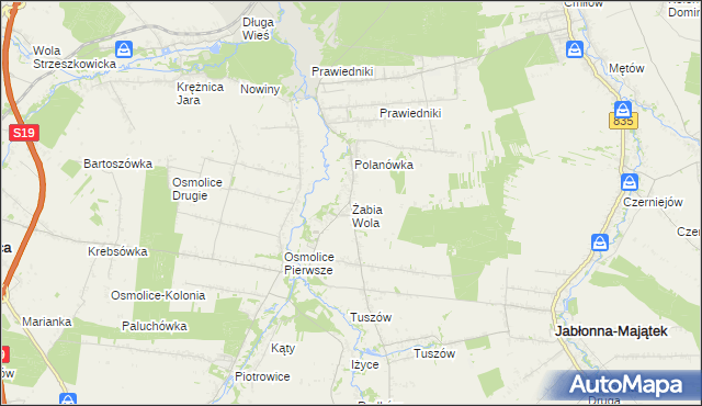 mapa Żabia Wola gmina Strzyżewice, Żabia Wola gmina Strzyżewice na mapie Targeo