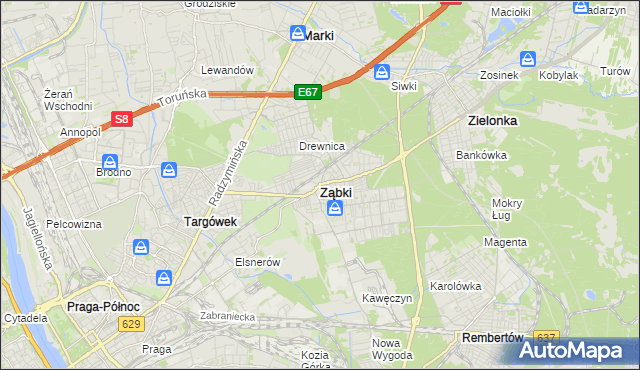 mapa Ząbki powiat wołomiński, Ząbki powiat wołomiński na mapie Targeo