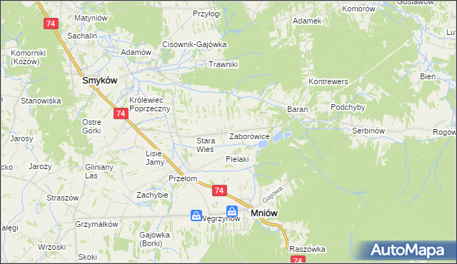 mapa Zaborowice gmina Mniów, Zaborowice gmina Mniów na mapie Targeo