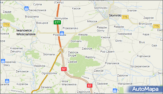 mapa Zaborze gmina Słomniki, Zaborze gmina Słomniki na mapie Targeo