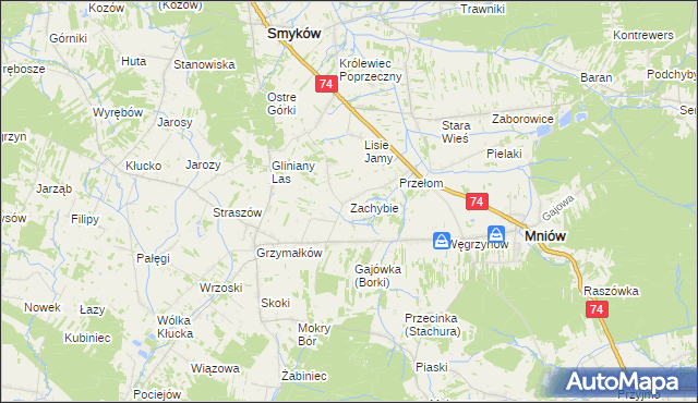 mapa Zachybie, Zachybie na mapie Targeo