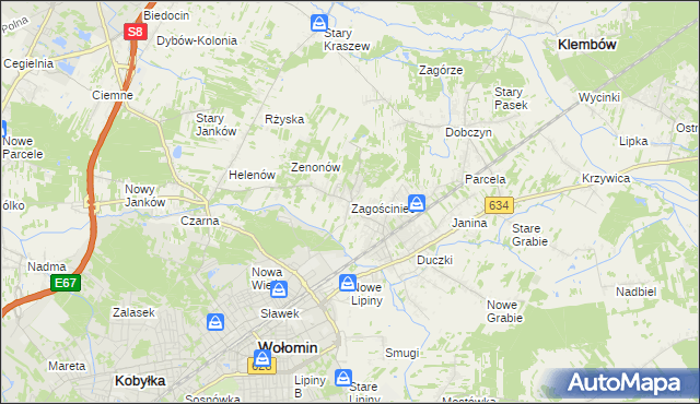 mapa Zagościniec gmina Wołomin, Zagościniec gmina Wołomin na mapie Targeo