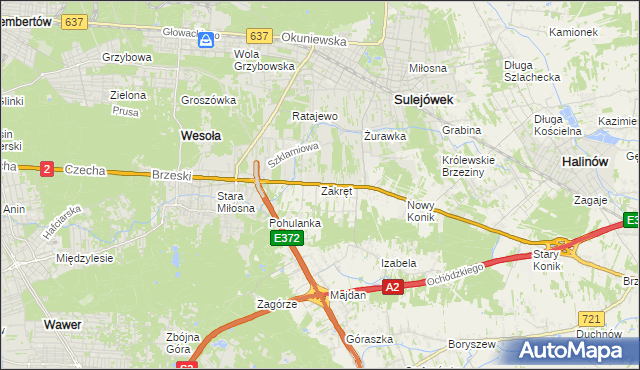 mapa Zakręt gmina Wiązowna, Zakręt gmina Wiązowna na mapie Targeo