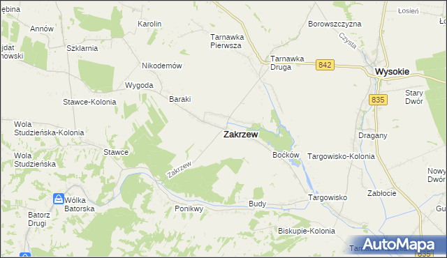 mapa Zakrzew powiat lubelski, Zakrzew powiat lubelski na mapie Targeo