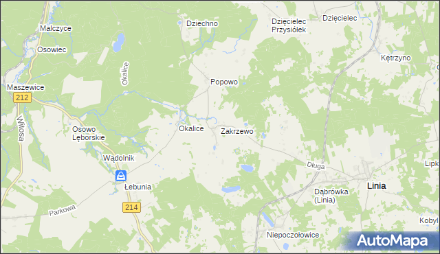 mapa Zakrzewo gmina Linia, Zakrzewo gmina Linia na mapie Targeo