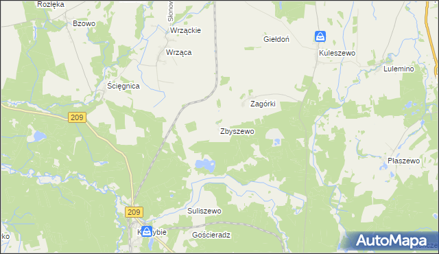 mapa Zbyszewo gmina Kobylnica, Zbyszewo gmina Kobylnica na mapie Targeo