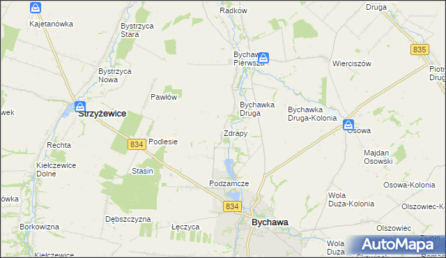 mapa Zdrapy gmina Bychawa, Zdrapy gmina Bychawa na mapie Targeo