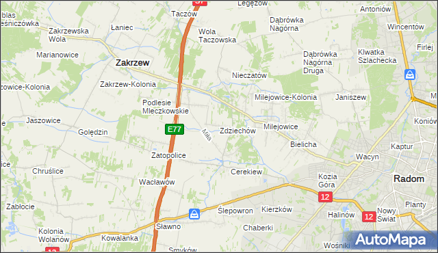 mapa Zdziechów gmina Zakrzew, Zdziechów gmina Zakrzew na mapie Targeo