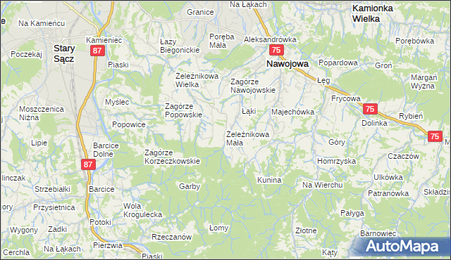 mapa Żeleźnikowa Mała, Żeleźnikowa Mała na mapie Targeo