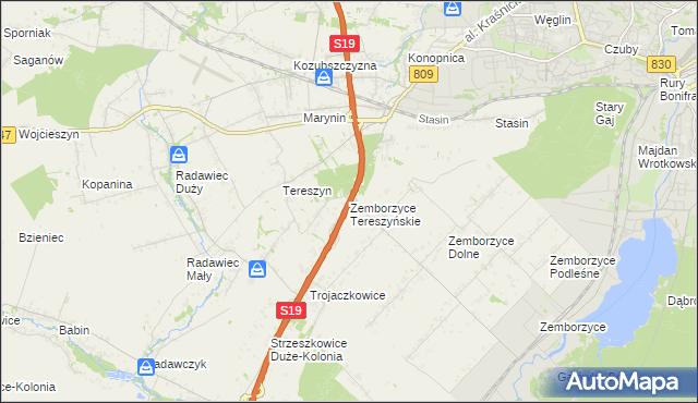 mapa Zemborzyce Tereszyńskie, Zemborzyce Tereszyńskie na mapie Targeo