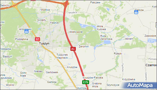 mapa Żeromin gmina Tuszyn, Żeromin gmina Tuszyn na mapie Targeo