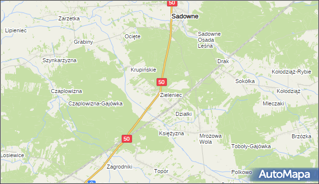 mapa Zieleniec gmina Sadowne, Zieleniec gmina Sadowne na mapie Targeo