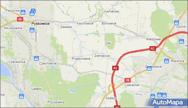 mapa Ziemięcice, Ziemięcice na mapie Targeo