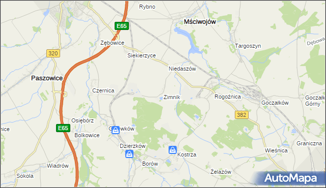 mapa Zimnik gmina Mściwojów, Zimnik gmina Mściwojów na mapie Targeo