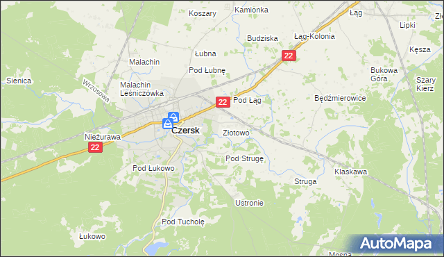 mapa Złotowo gmina Czersk, Złotowo gmina Czersk na mapie Targeo