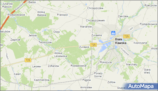 mapa Żurawia gmina Biała Rawska, Żurawia gmina Biała Rawska na mapie Targeo