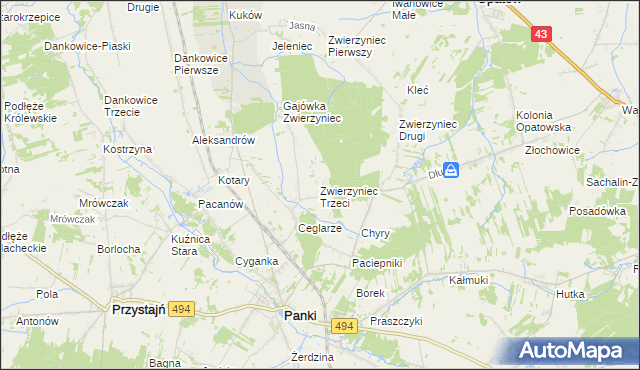 mapa Zwierzyniec Trzeci, Zwierzyniec Trzeci na mapie Targeo