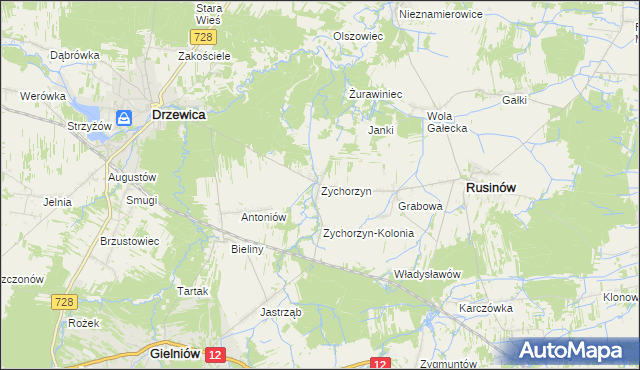 mapa Zychorzyn, Zychorzyn na mapie Targeo