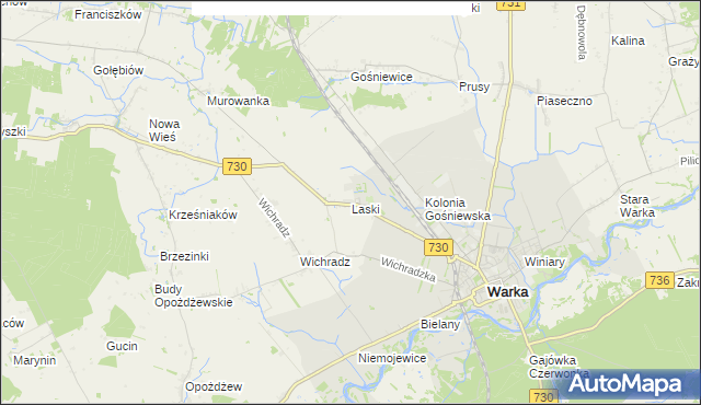 mapa Laski gmina Warka, Laski gmina Warka na mapie Targeo