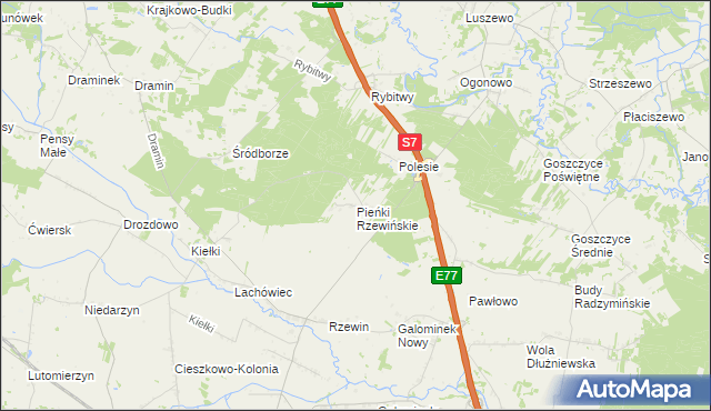 mapa Pieńki Rzewińskie, Pieńki Rzewińskie na mapie Targeo