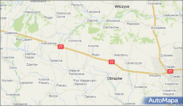 mapa Rożki gmina Obrazów, Rożki gmina Obrazów na mapie Targeo