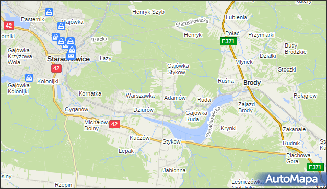 mapa Adamów gmina Brody, Adamów gmina Brody na mapie Targeo