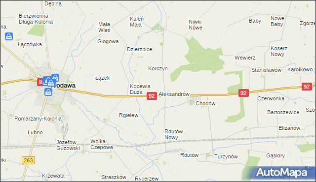 mapa Aleksandrów gmina Chodów, Aleksandrów gmina Chodów na mapie Targeo