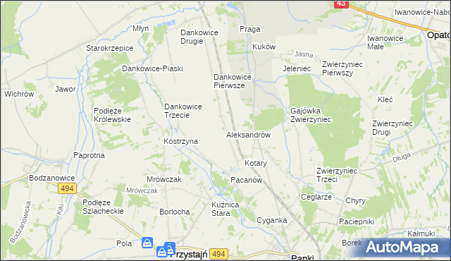 mapa Aleksandrów gmina Panki, Aleksandrów gmina Panki na mapie Targeo