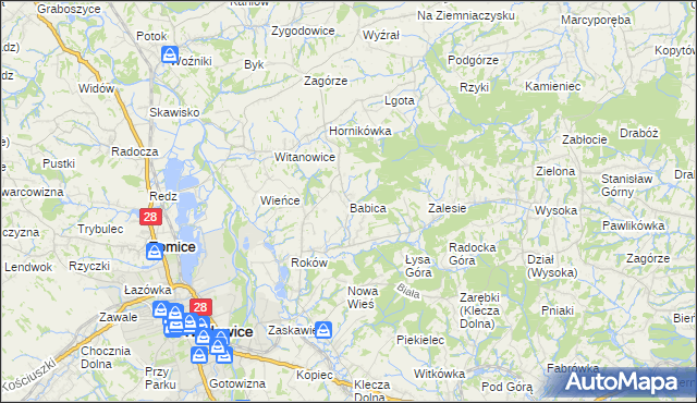 mapa Babica gmina Wadowice, Babica gmina Wadowice na mapie Targeo